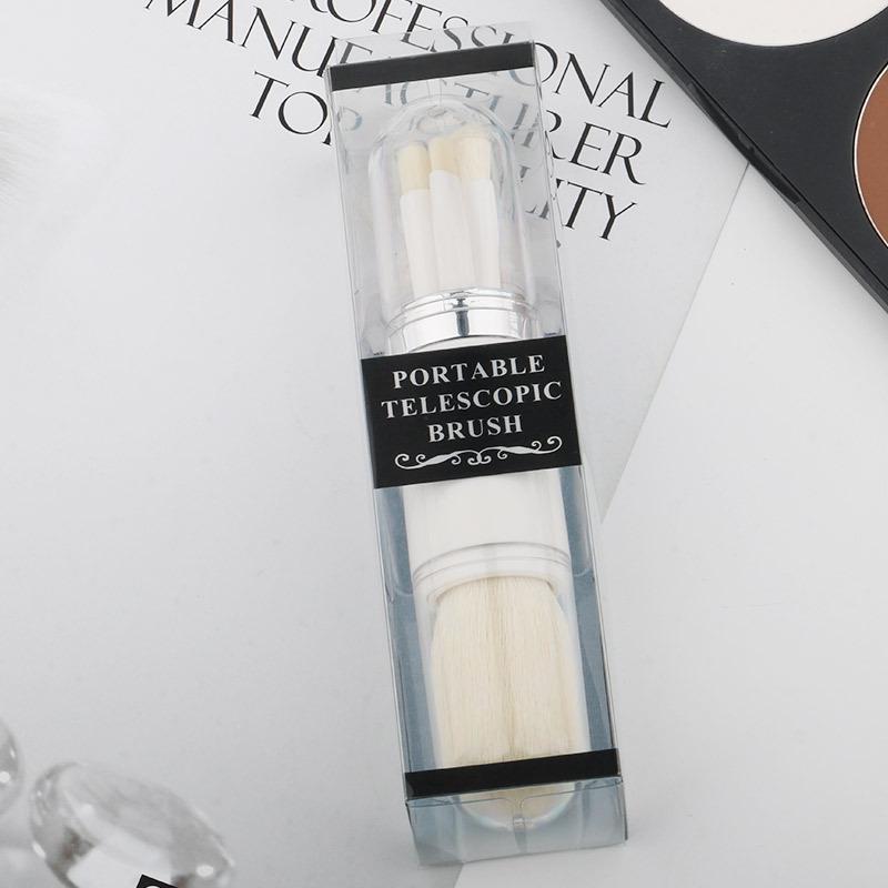 Compact 4-in-1 Retractable Makeup Tool: Eyeshadow & Loose Powder Brush for All Skin Tones