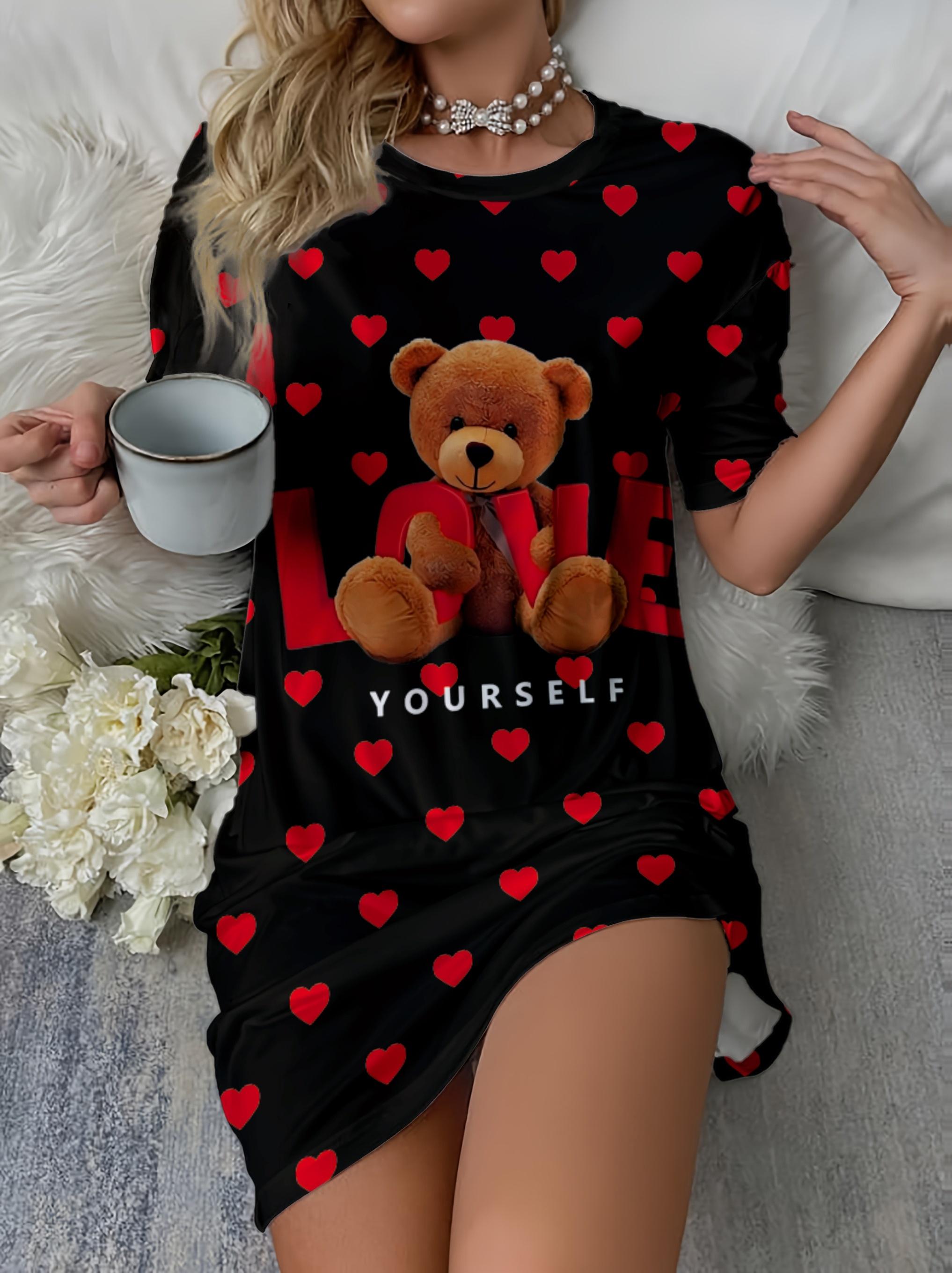 

Ladies Cute Bear and Heart Print Nightgown. Lightweight and Comfortable 4XL дубильная кора