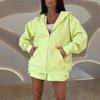 Womens Casual 2-Piece Set Long Sleeve Zip-Up Top Tie-Waist Shorts Streetwear Outfit