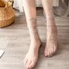 Women's Summer Thin Solid Color Transparent Mesh Sequins Star Tube Stack Socks