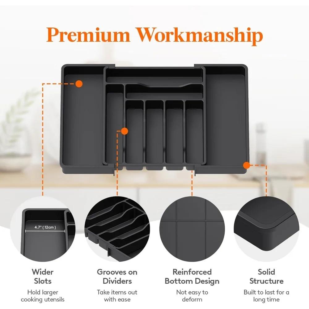 Silverware Drawer Organizer, Expandable Utensil Organizer for Kitchen Drawers, Adjustable Cutlery and Flatware Tray