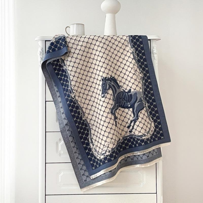 Letter imitation cashmere new scarf light luxury winter trend warm horse print scarf thickened short beard shawl