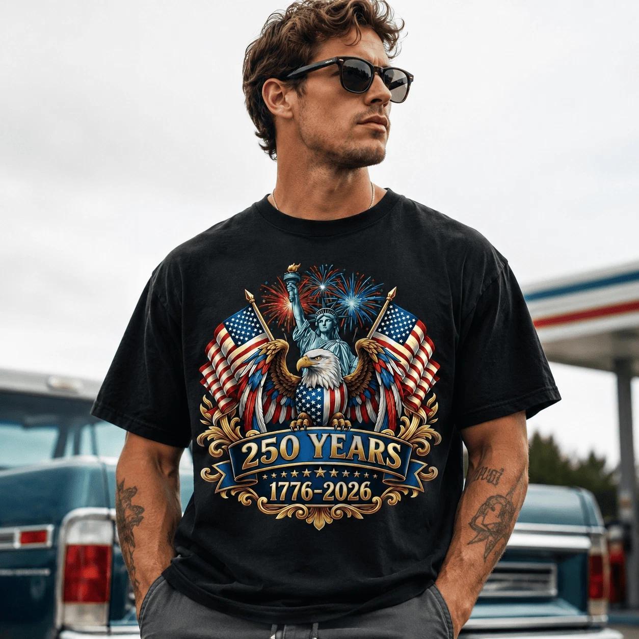 USA 250th Anniversary T-Shirt America 1776-2026 Patriotic July 4th Tee XXXXL