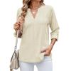 Women's Casual Three-Quarter Sleeve T-Shirt V-Neck Cut-Out Solid Color Top with Cufflinks Versatile Commuter T-Shirt