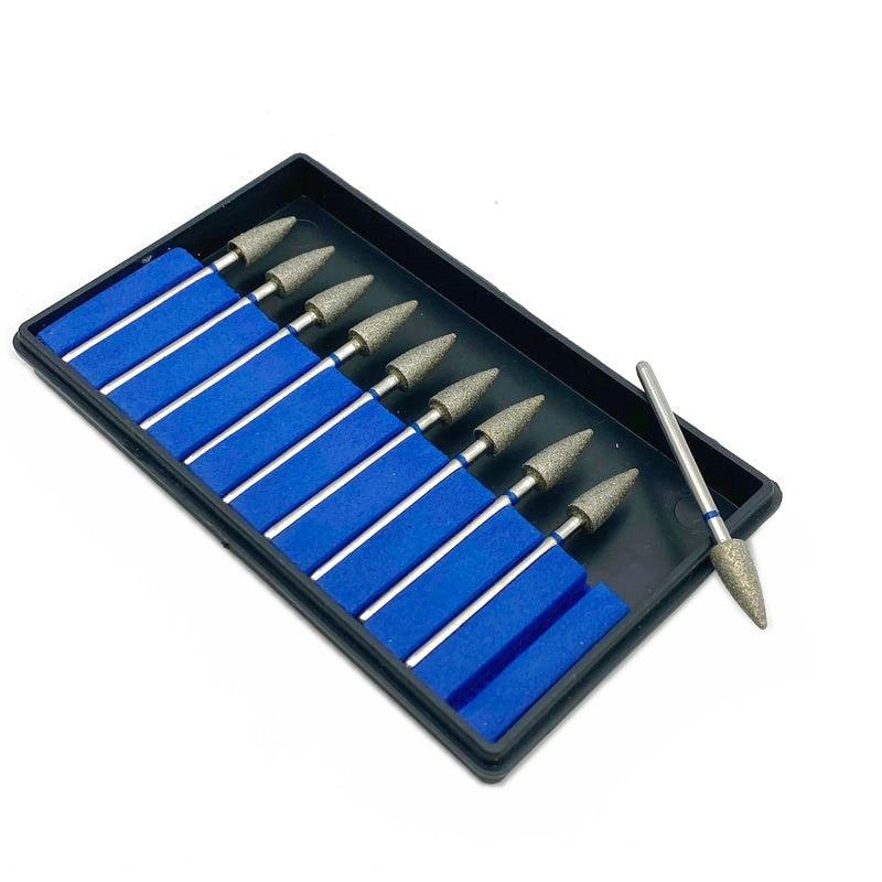 10pcs/set Dental Part Electroplated Diamond Point Polisher Dental Low Speed Handpiece HP Burs Dental Lab Nail Drill Bits