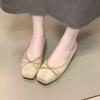 Square head bow one-pedal inner height increase commuter shoes new French versatile light mouth ladyshoes