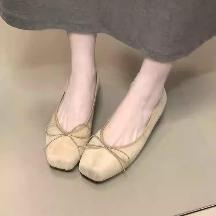 Square Head Bow One-pedal Inner Height Increase Commuter Shoes New French Versatile Light Mouth Ladyshoes