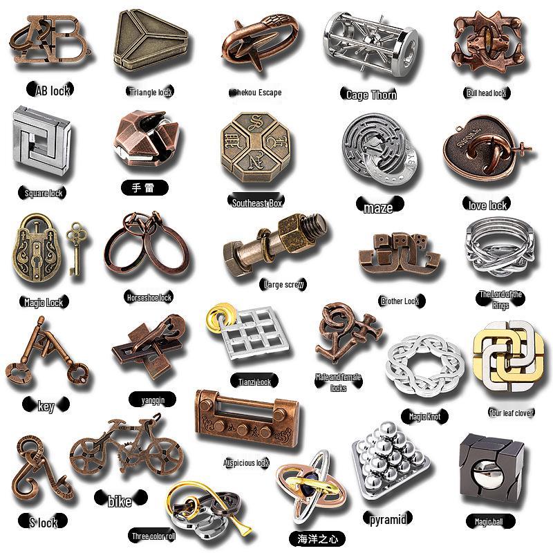 Kinder Intelligenz Puzzle Set: Luban- und Kongming-Schlösser, Neun ineinandergreifende Ringe, Hufeisenschloss - Trendiges Lernspielzeug auf TikTok