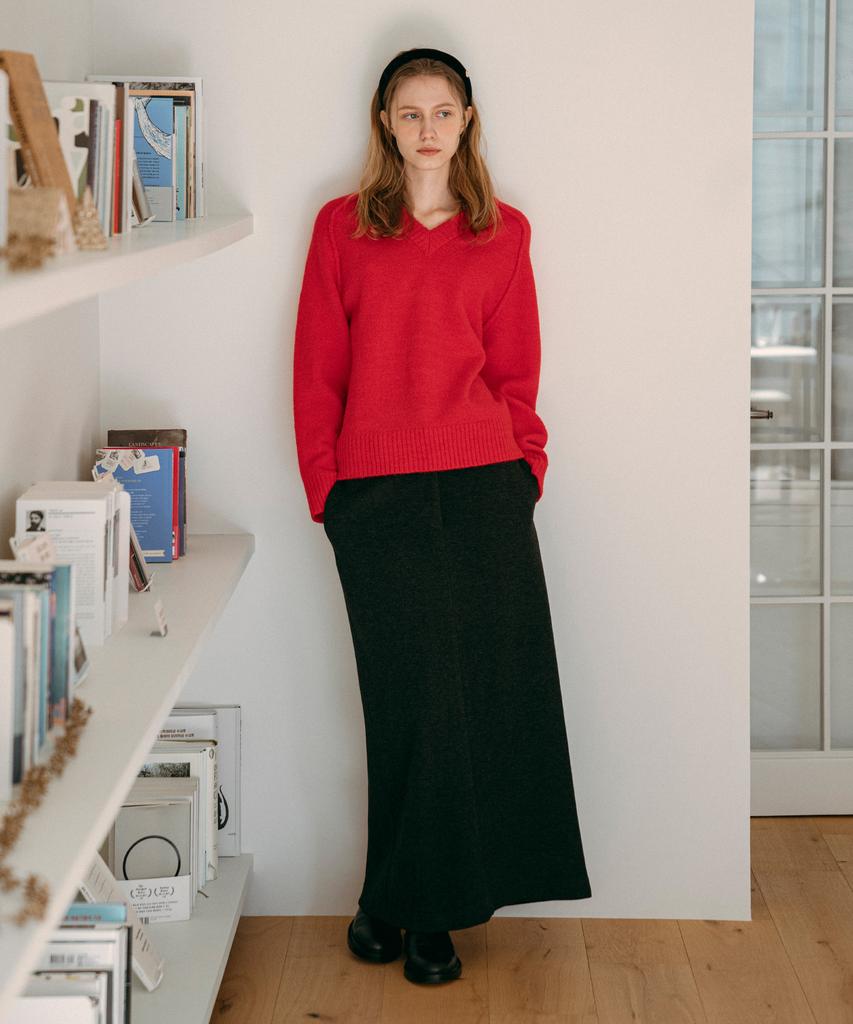 Siyajyu Sikn2170-1 Loose Fit V-Neck Heavy Knit_Red