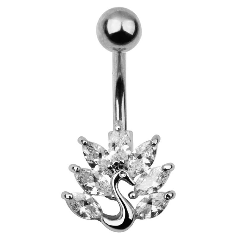 Stainless Steel Peacock Zircon  Belly Button Ring Navel Piercing Jewelry