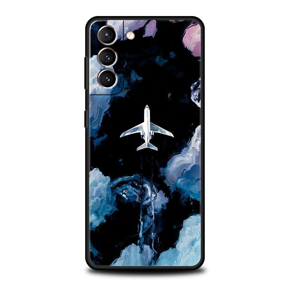 Airplane World Map Travel Phone Case For Samsung Galaxy S26 Ultra S25 Plus S24 FE S23 S22 5G S21 S20 Cover Black Soft