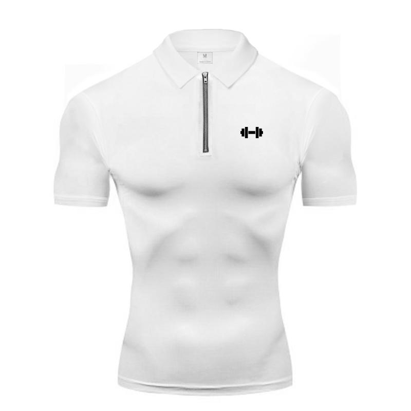 

Muscleguys Mens Running Short Sleeve T-shirts Summer Compression Shirt Gym Tight Fitness Polo Shirts Quick Dry Bodybuilding Muscle Tees L белый