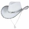 Furry Trim Western Cowboy Hat Solid Color Top Hat Fashion Sequin Cowgirl Hat  Stage Performance