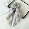 Artistic Oil Painting Style Ribbon Scrunchies Colorful Floral Print Hair Ties With Long Streamer Elegant Headwear For Art Lovers