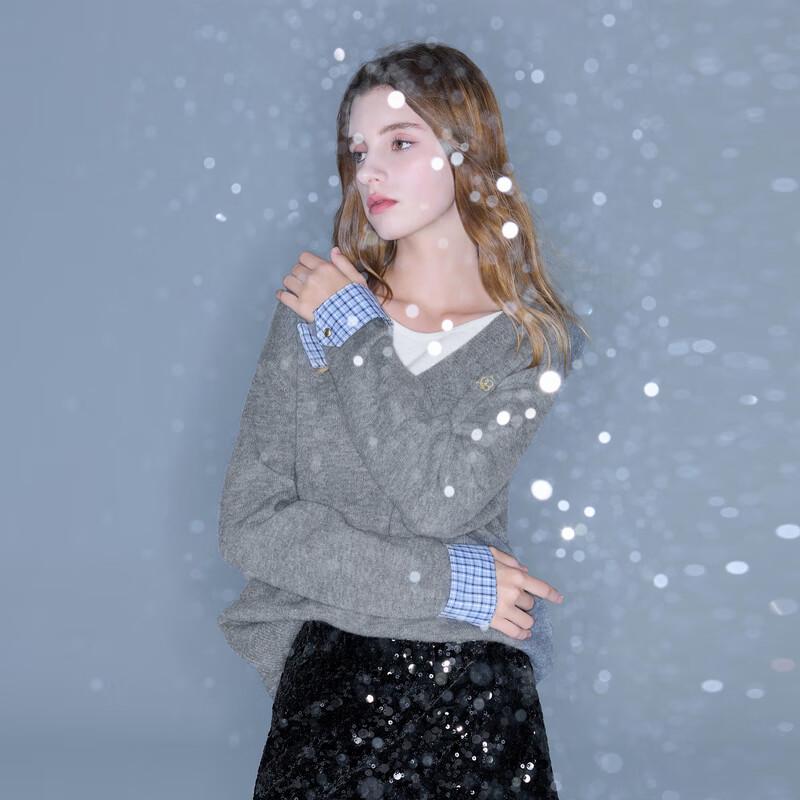 

Sancai 2025 Winter Faux Two-Piece V-Neck Knit Sweater M (160/84A)