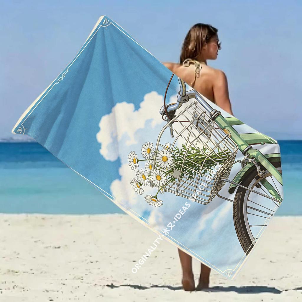 Vintage Bike Sky Beach Towel Patterned Sunscreen And Windproof Suitable For Swimming Pool Camping Travel Blanket