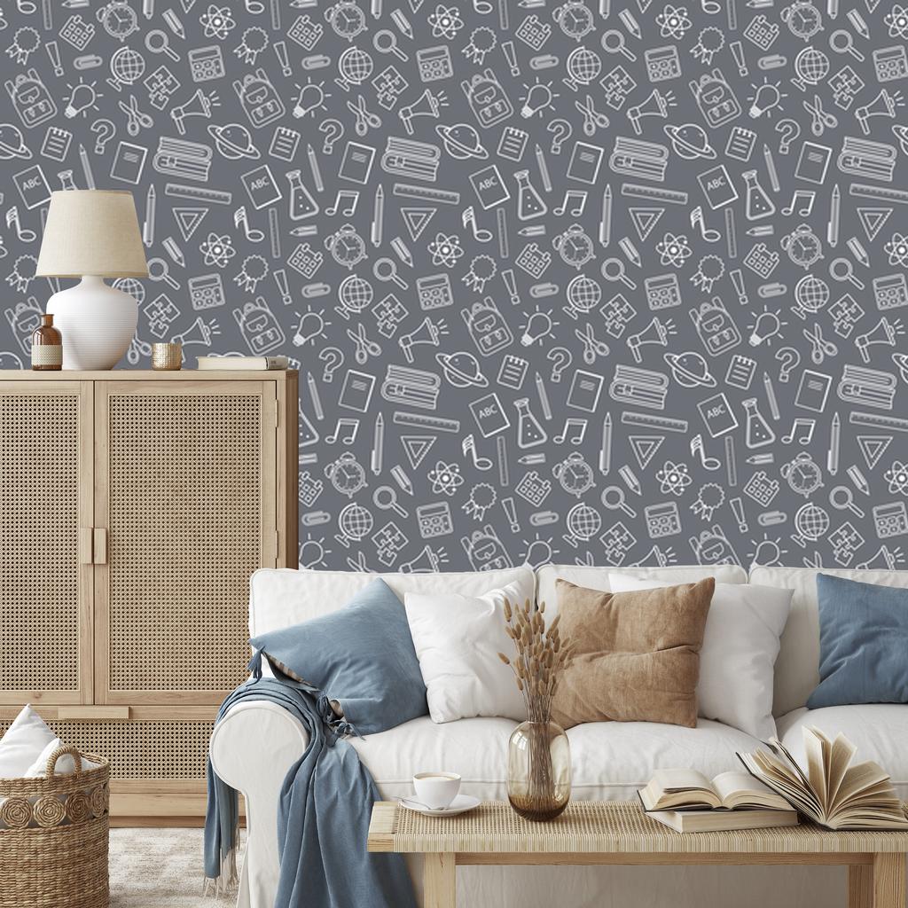 Wallpaper School Supplies Gray and Light Gray 50x1000
