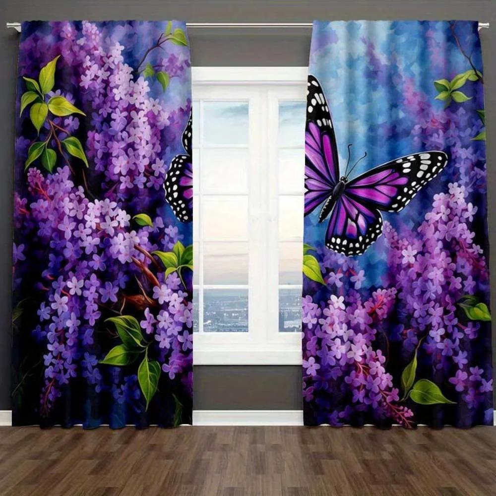 Elegant Vintage Floral Butterfly Print Jacquard Polyester Doorway Curtains with Tie Back Machine Washable Pastoral Theme Boho
