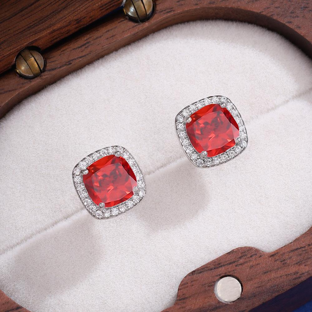 

New Korean Classic Multiple Color Options Shining Dopamine-colored Zircon Square Stainless Steel Stud Earrings for Women Jewelry