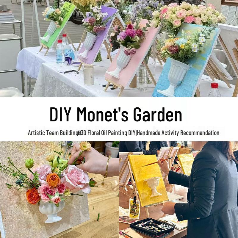 3D French Flower Arrangement DIY Kit: Monet’s Garden Oil Painting with Preserved Flowers & Plaster Ornaments - Ideal for Team Building Activities