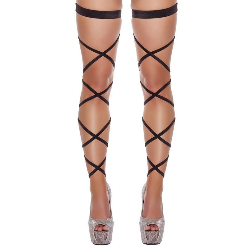 Damen Sexy Strümpfe Punk Goth Ausgeschnitten Bandage Nylonstrümpfe Pole Dance Sexy Unterwäsche Weiblich Sexy Dessous Beinharnisch