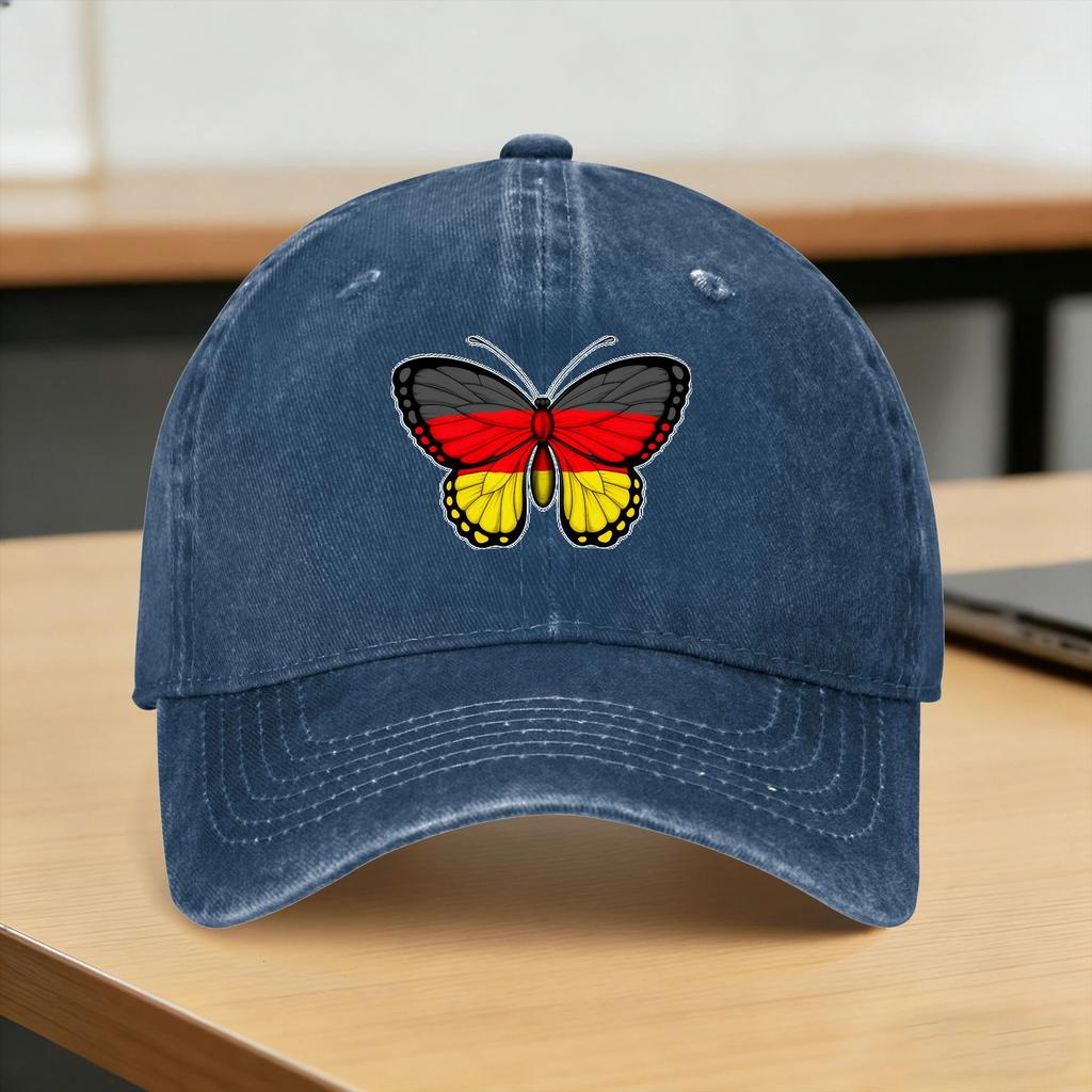 GerUnisexy Deutschland GerUnisex Flag Butterfly Washed Baseball Cap Stylish Sun Hip Hop Hats Summer FeUnisex Unisex Running Hippie Caps