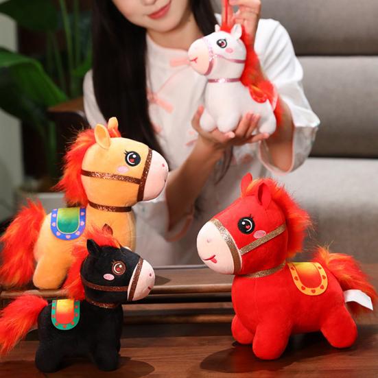 Horse Doll Year of The Horse Chinese Style Plushie Good Luck Pony PP Cotton Filling Zodiac Plush Figurine for Blessings