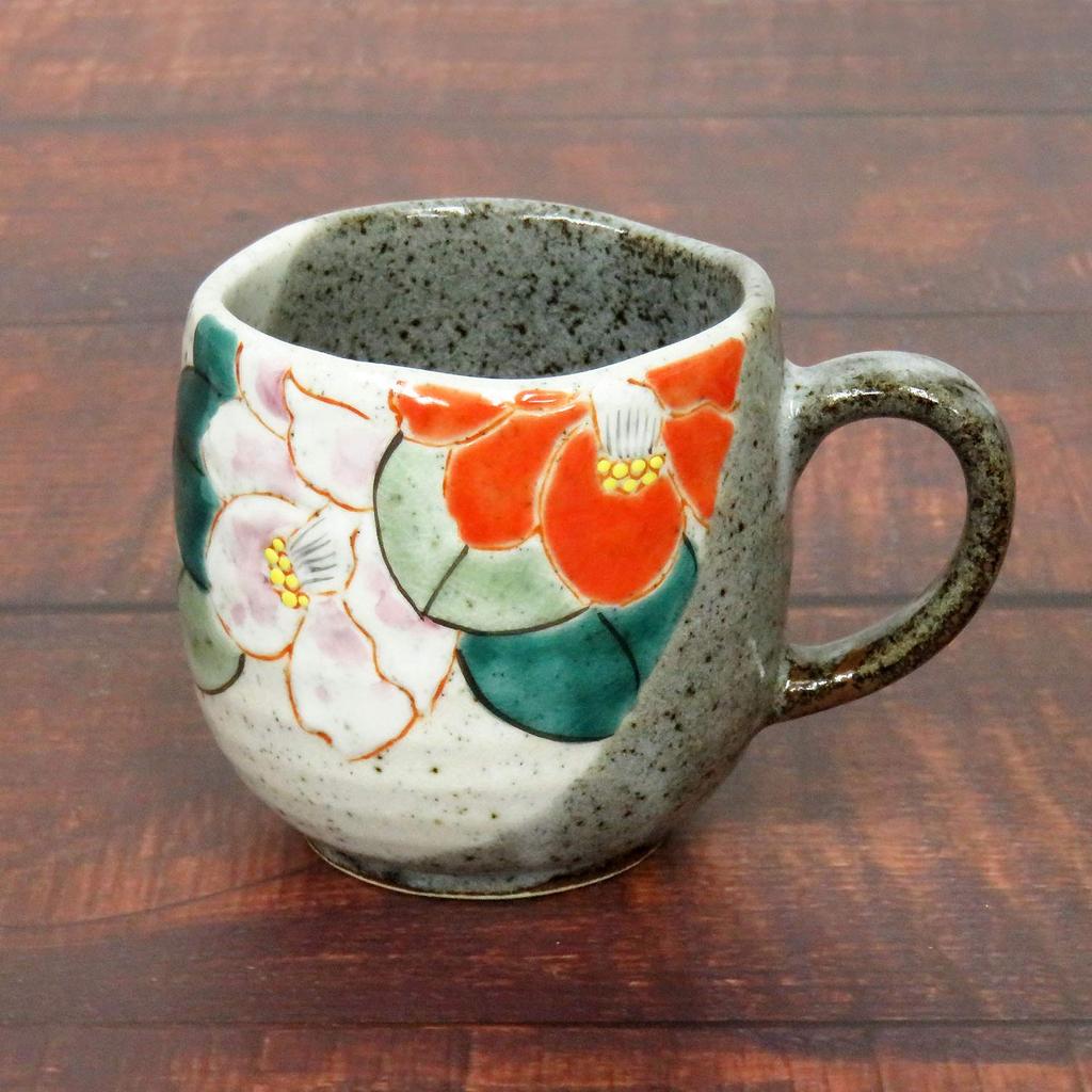 Waza No Kura Stylish Coffee Mug, Kutani Ware, Red and White Camellia Design, Ceramic, High-End Brand Tableware, Made In Japan, Perfect Gift for Birthd