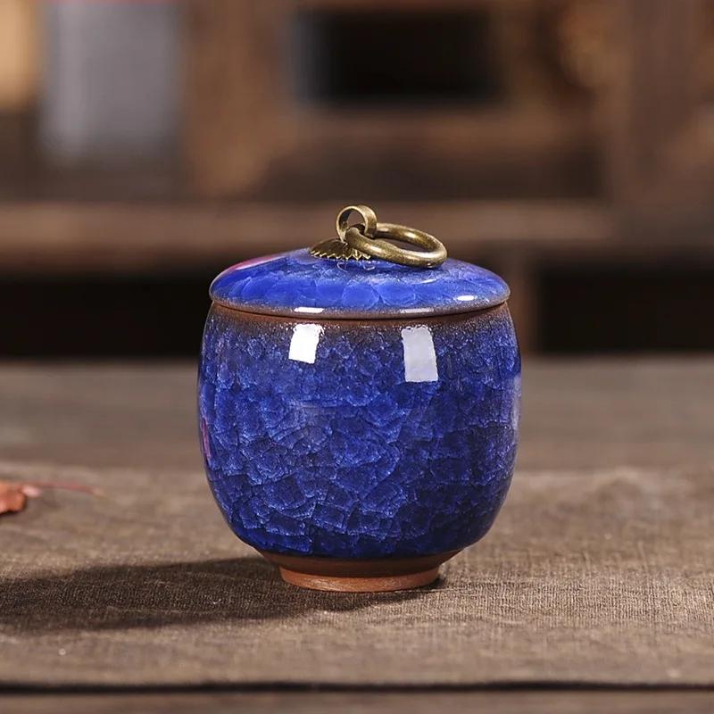 Cracked Ceramic Tea Caddies Coffee Canister Household Portable Travel Mini Porcelain Sealed Moisture-proof Storage Jar Home Deco