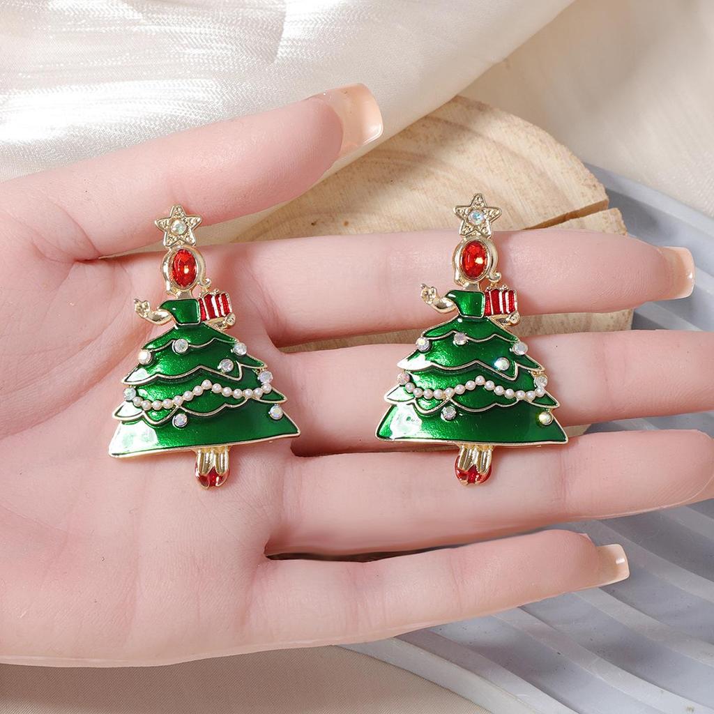Christmas Tree Alloy Drop Earrings with Creative Design for Women