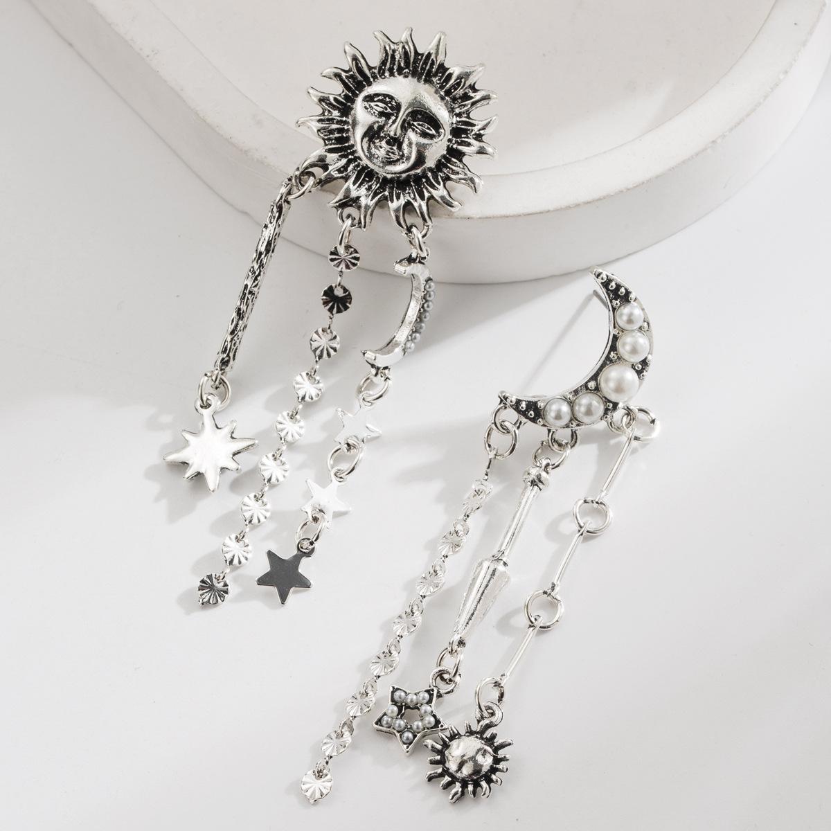 

Преувеличенные французские ретро длинные серьги с подсолнухом и луной, геометрические, высококлассные, модные, легкая роскошь, серьги-пусеты серебряный