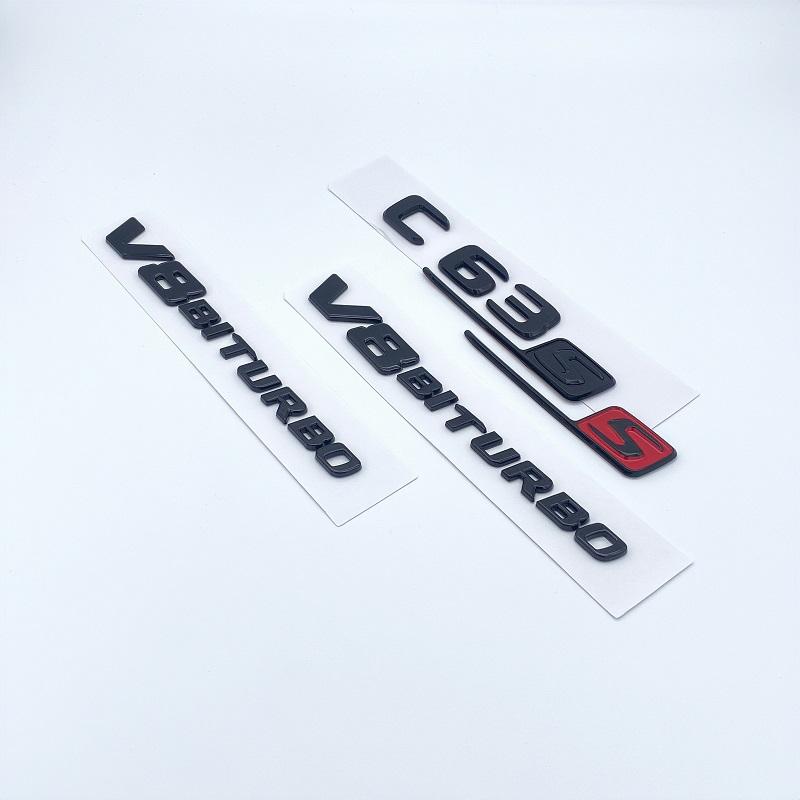 3D Matte Black Letters V8 Biturbo 4matic Emblém pro Mercedes Benz AMG C63 C63S Coupe Blatník kufru Typový štítek s logem
