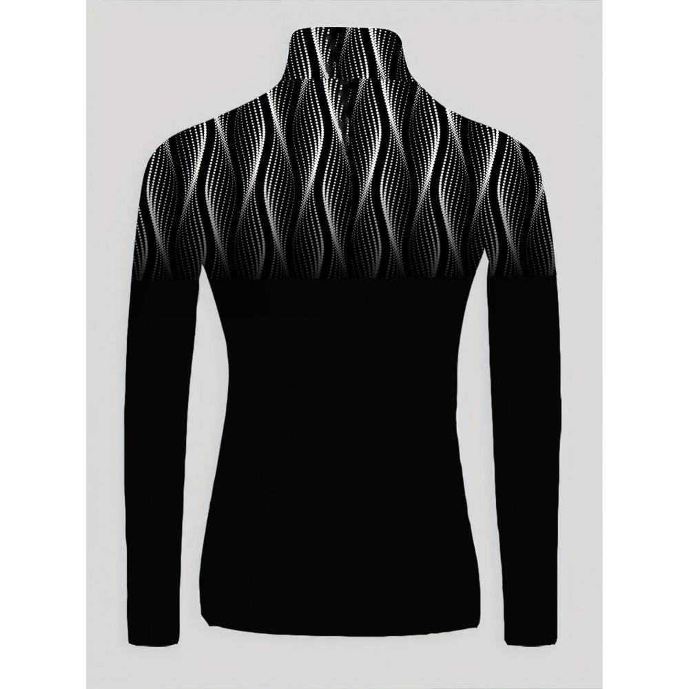 Women's cheongsam collar long-sleeved T-shirt, white polka dot striped positioning pattern printing, suitable for all seasons