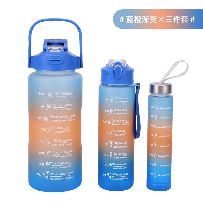 Water Bottle Fashionable Large Capacity Plastic Cup with Handle Outdoor Sports Pot Three-piece Set Portable Belt Graduated Fitness Set Water Cup