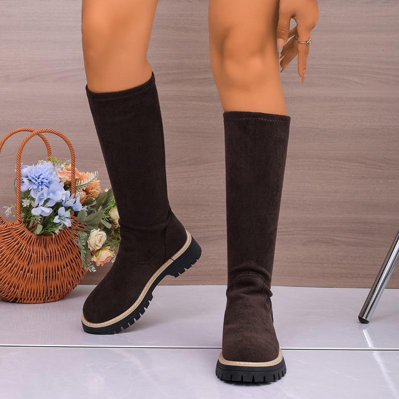 Nya Höga Kängor med Tjock Sula för Kvinnor i Stora Storlekar och Elastiska Stövlar