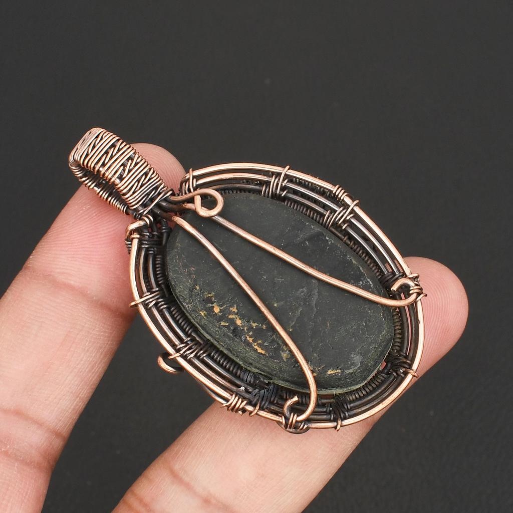 Handmade Black Tourmaline Copper Wire Wrapped Pendant  GemStone Jewelry for Men & Women