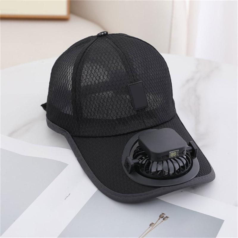 USB Rechargeable Cooling Fan Baseball Hat With Solar Powered Design Breathable Adjustable Sun Hat For Outdoor Activity