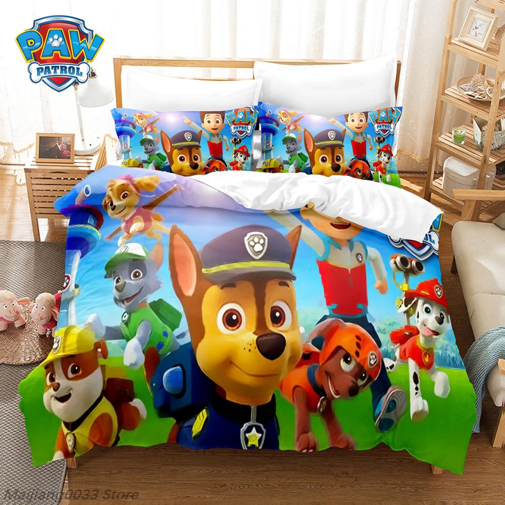 Paw Patrol Cute Puppy Duvet Cover Set, Cartoon Anime Quilt Cover with Pillowcase, Soft Bedding, Bedroom Decor Gift for Kids