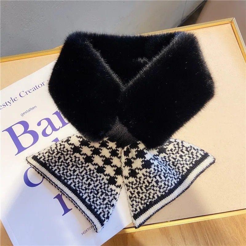 Small Scarf Imitation Rabbit Fur High End White Collar Plush Scarf for Women Autumn and Winter Cross Scarf Cute Versatile Student Collar