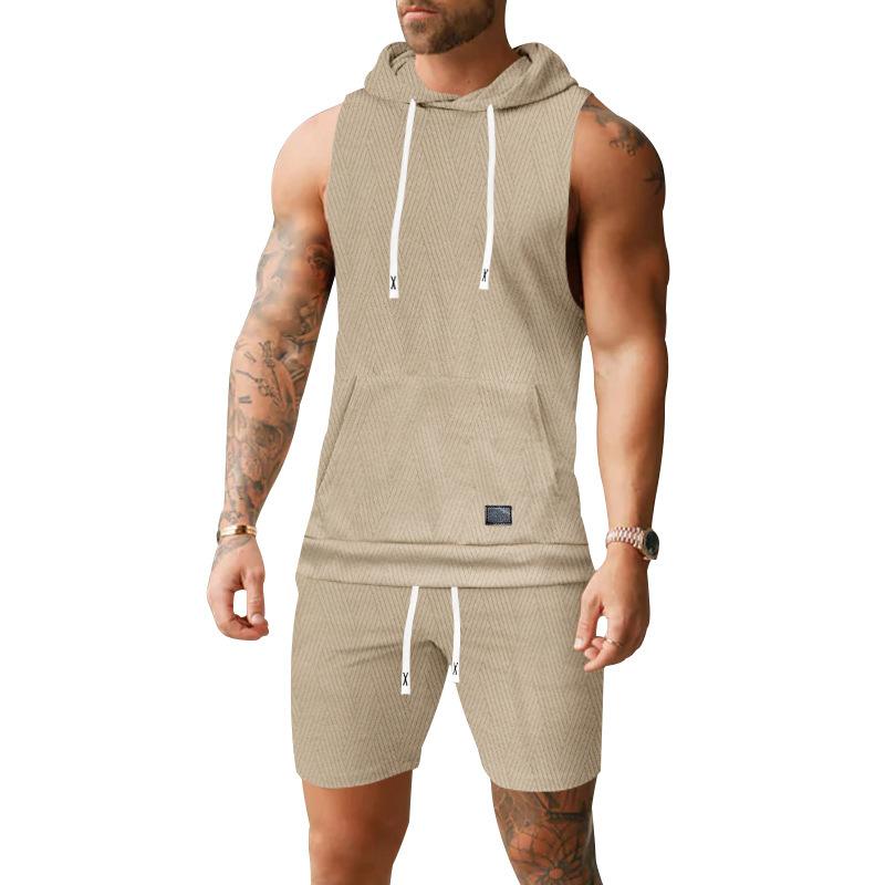 Mens Sleeveless Hoodie Shorts Set Casual 2 Piece Outfit