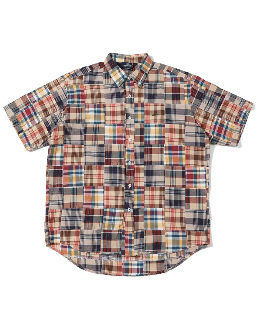 Patchwork Relaxed Short Sleeve Check Beige [CLIFFEMAYER] Shirt, Men's, Large,