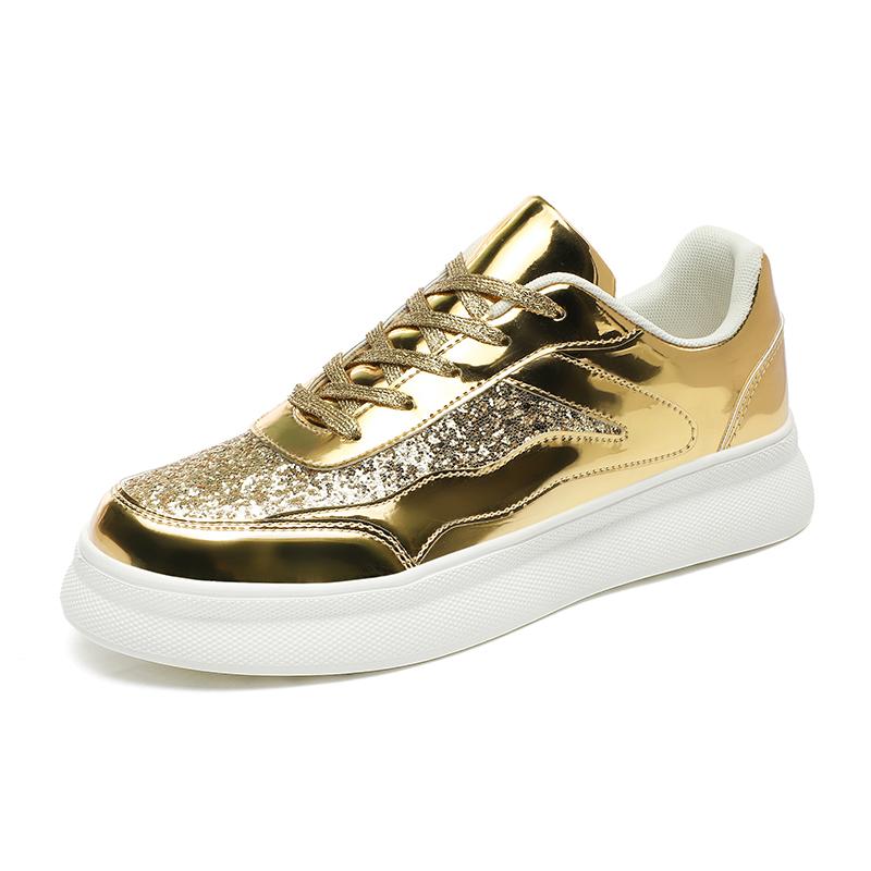 

Золотая Роскошная Дизайнерская Обувь Для Мужчин Модная Повседневная Блестящая Мужская Обувь для Скейтборда Кроссовки на Платформе Блестящая Стильная Женская Спортивная Обувь 45