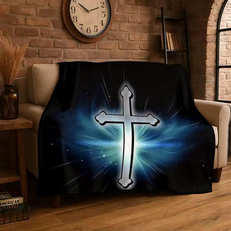 Classic Cross Bible Christian Faith Retro Flannel Blanket Soft Throw Blanket for Bedroom Living Room Bed Picnic Nap Cover Gift