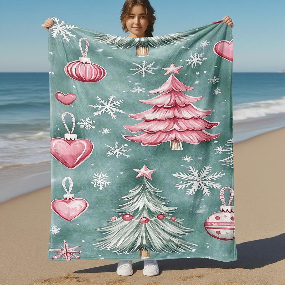 1pc Christmas tree snowflake Outdoor Flannel Blanket Soft Warm All-Season Throw for Sofa Bed Car Camping Office, Cozy Gift Idea1141S