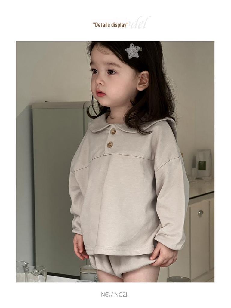 Korean Style Girls' Autumn Clothing Set 2025: Baby Romper & Two-Piece Outfit