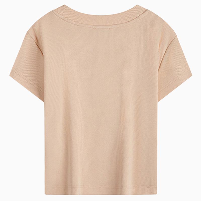 Calvin Klein Vitality Girl Short Ribbed Slim Fit Off-Shoulder Short Sleeve T-Shirt Women Tops 47AB802-RM7