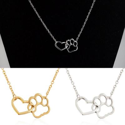 Kvinnor Mode Hund Claw Paw Pendant Girl Heart Hollow Charm Halsband Smycken Present