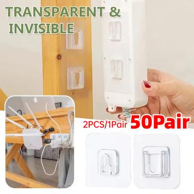 50Pair Cable Organizer Clips Double-Sided Adhesive Wall Hooks Hanger Strong Transparent Suction Cup Wall Holder For Kitchen