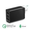 Qualcomm QC3.0 3-Port USB Fast Charger - UK/EU/US Compatible