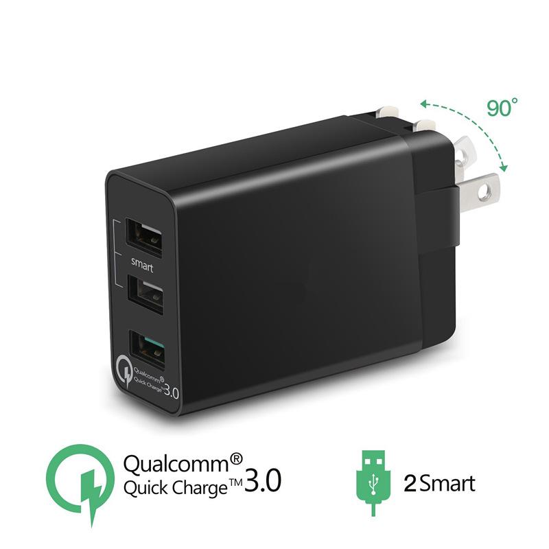 Qualcomm QC3.0 3-Port USB Fast Charger - UK/EU/US Compatible